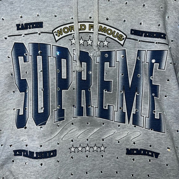 FW21 Supreme Rhinestone Hooded Sweatshirt Size Large - Picture 2 of 11